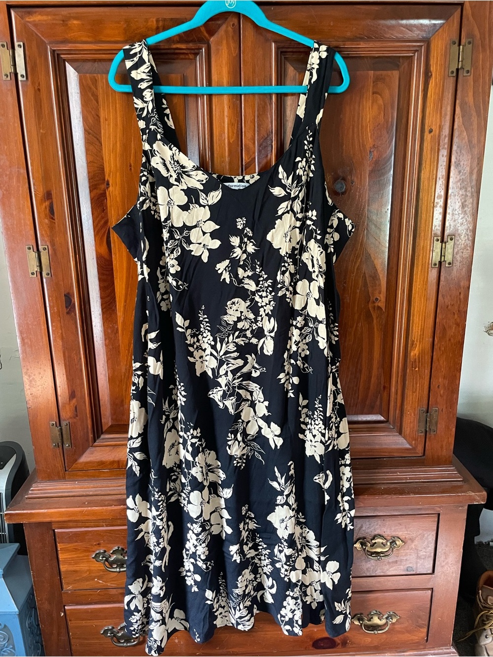 Reformation Black Dress with Cream Floral Print